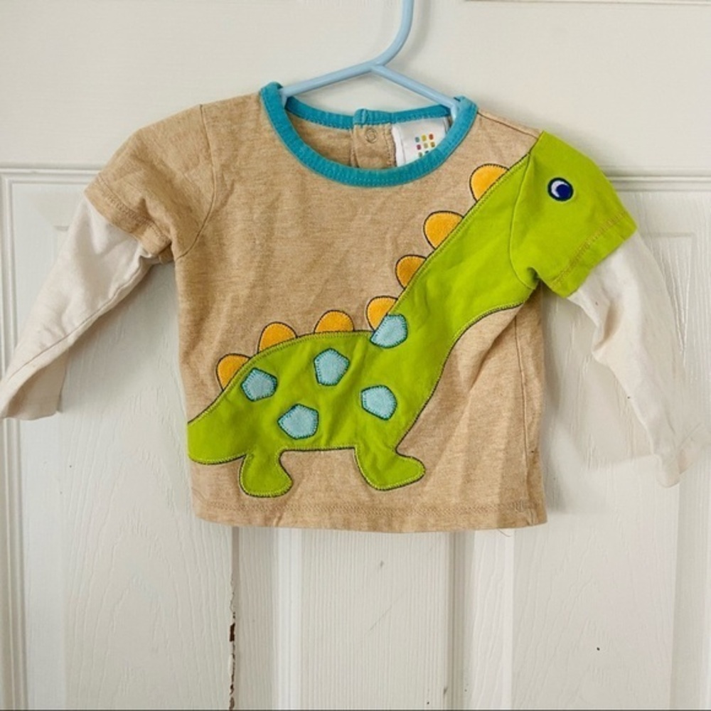 ABSORBA tan & green dinosaur long sleeve baby cotton 9 months shirt SZ 9M